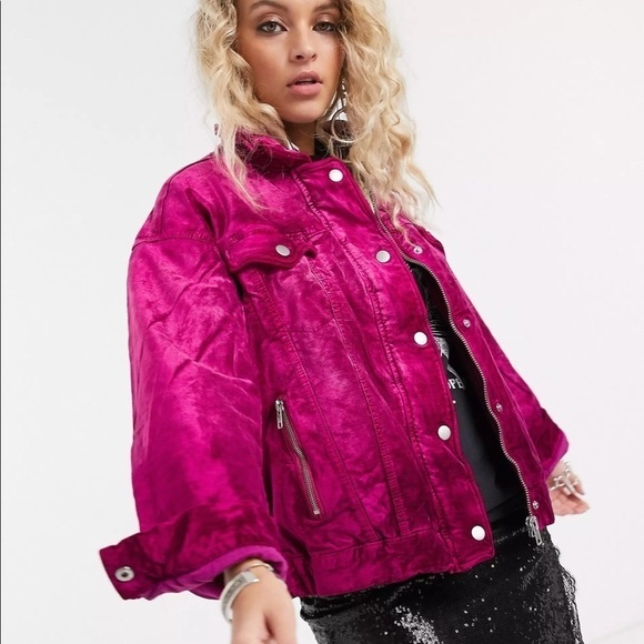 Free People Jackets & Blazers - Pree People velvet trucker jacket in pink XS